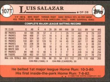 1989 Topps Traded - Limited Edition (Tiffany) #107T Luis Salazar Back