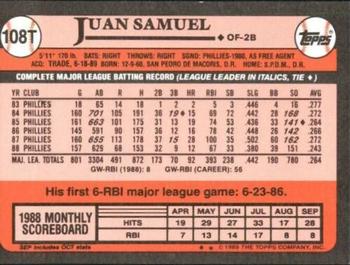 1989 Topps Traded - Limited Edition (Tiffany) #108T Juan Samuel Back