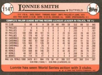 1989 Topps Traded - Limited Edition (Tiffany) #114T Lonnie Smith Back
