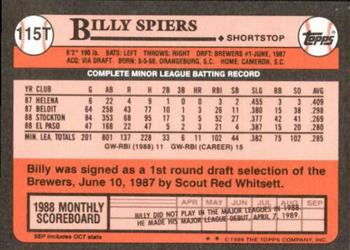 1989 Topps Traded - Limited Edition (Tiffany) #115T Bill Spiers Back