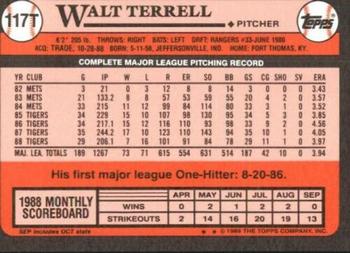 1989 Topps Traded - Limited Edition (Tiffany) #117T Walt Terrell Back