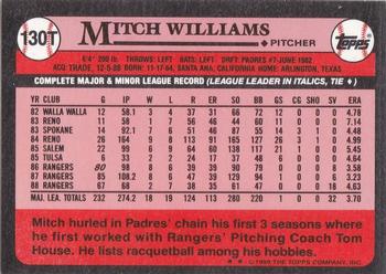 1989 Topps Traded - Limited Edition (Tiffany) #130T Mitch Williams Back