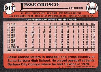 1989 Topps Traded - Limited Edition (Tiffany) #91T Jesse Orosco Back