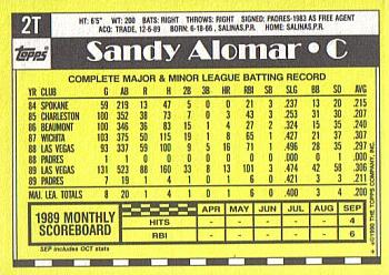 1990 Topps Traded - Limited Edition (Tiffany) #2T Sandy Alomar Back