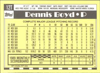 1990 Topps Traded - Limited Edition (Tiffany) #12T Dennis Boyd Back