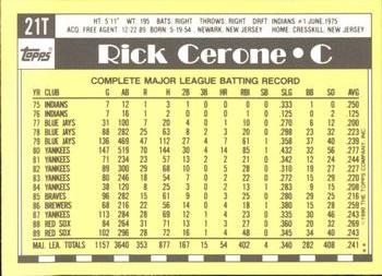 1990 Topps Traded - Limited Edition (Tiffany) #21T Rick Cerone Back