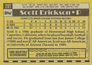 1990 Topps Traded - Limited Edition (Tiffany) #29T Scott Erickson Back