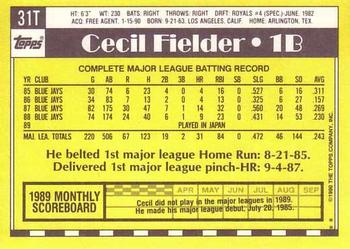 1990 Topps Traded - Limited Edition (Tiffany) #31T Cecil Fielder Back
