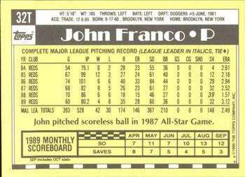 1990 Topps Traded - Limited Edition (Tiffany) #32T John Franco Back
