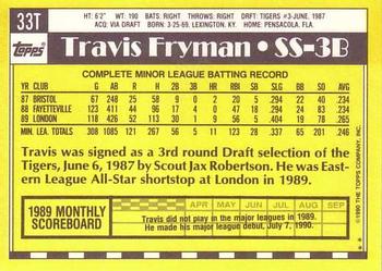 1990 Topps Traded - Limited Edition (Tiffany) #33T Travis Fryman Back