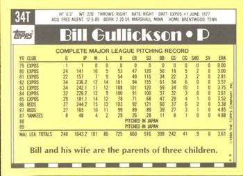1990 Topps Traded - Limited Edition (Tiffany) #34T Bill Gullickson Back