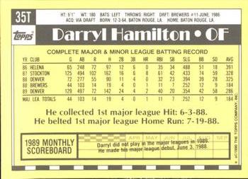 1990 Topps Traded - Limited Edition (Tiffany) #35T Darryl Hamilton Back