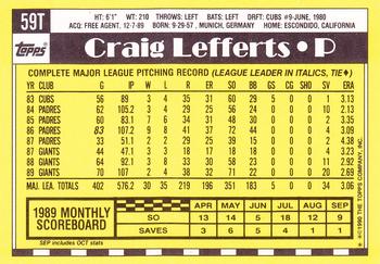 1990 Topps Traded - Limited Edition (Tiffany) #59T Craig Lefferts Back