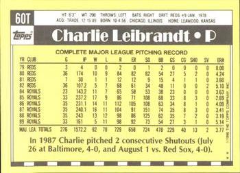 1990 Topps Traded - Limited Edition (Tiffany) #60T Charlie Leibrandt Back