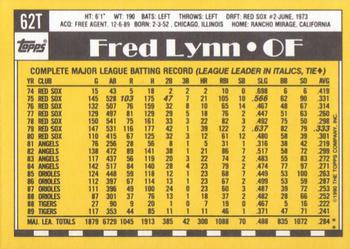1990 Topps Traded - Limited Edition (Tiffany) #62T Fred Lynn Back