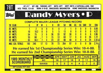 1990 Topps Traded - Limited Edition (Tiffany) #78T Randy Myers Back