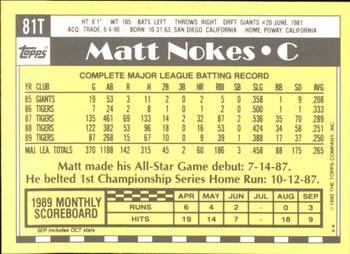 1990 Topps Traded - Limited Edition (Tiffany) #81T Matt Nokes Back