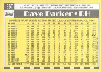 1990 Topps Traded - Limited Edition (Tiffany) #86T Dave Parker Back