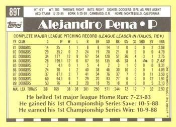 1990 Topps Traded - Limited Edition (Tiffany) #89T Alejandro Pena Back