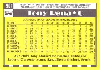1990 Topps Traded - Limited Edition (Tiffany) #90T Tony Pena Back