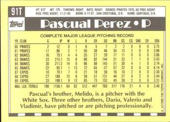 1990 Topps Traded - Limited Edition (Tiffany) #91T Pascual Perez Back