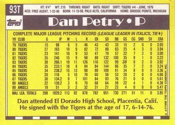1990 Topps Traded - Limited Edition (Tiffany) #93T Dan Petry Back