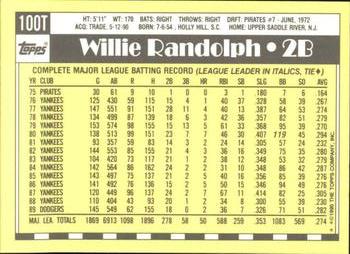 1990 Topps Traded - Limited Edition (Tiffany) #100T Willie Randolph Back