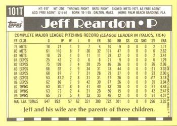 1990 Topps Traded - Limited Edition (Tiffany) #101T Jeff Reardon Back