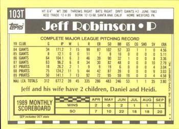 1990 Topps Traded - Limited Edition (Tiffany) #103T Jeff Robinson Back