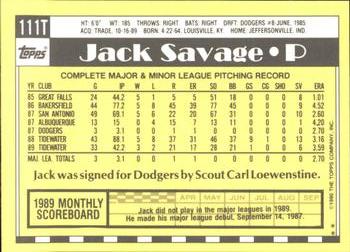 1990 Topps Traded - Limited Edition (Tiffany) #111T Jack Savage Back