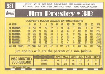 1990 Topps Traded - Limited Edition (Tiffany) #98T Jim Presley Back