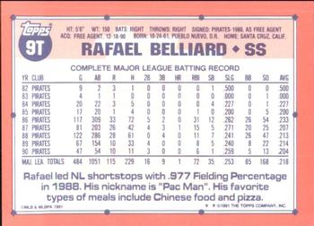 1991 Topps Traded - Limited Edition (Tiffany) #9T Rafael Belliard Back