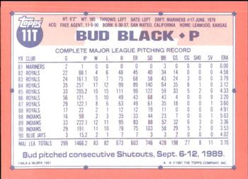 1991 Topps Traded - Limited Edition (Tiffany) #11T Bud Black Back