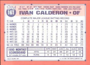 1991 Topps Traded - Limited Edition (Tiffany) #16T Ivan Calderon Back