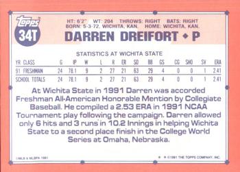 1991 Topps Traded - Limited Edition (Tiffany) #34T Darren Dreifort Back