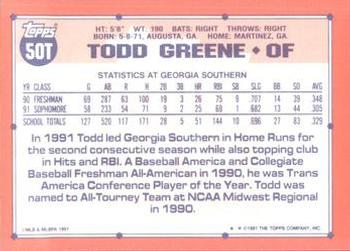 1991 Topps Traded - Limited Edition (Tiffany) #50T Todd Greene Back