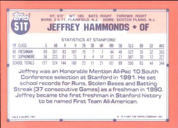 1991 Topps Traded - Limited Edition (Tiffany) #51T Jeffrey Hammonds Back