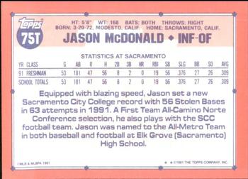 1991 Topps Traded - Limited Edition (Tiffany) #75T Jason McDonald Back