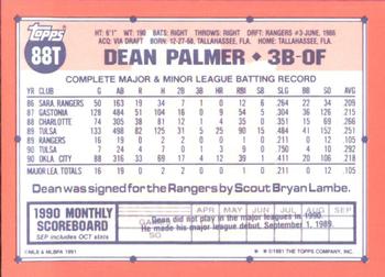 1991 Topps Traded - Limited Edition (Tiffany) #88T Dean Palmer Back