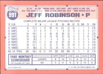 1991 Topps Traded - Limited Edition (Tiffany) #99T Jeff Robinson Back