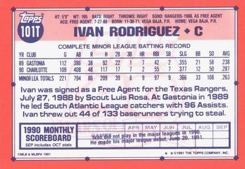 1991 Topps Traded - Limited Edition (Tiffany) #101T Ivan Rodriguez Back