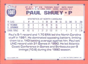 1991 Topps Traded - Limited Edition (Tiffany) #108T Paul Shuey Back