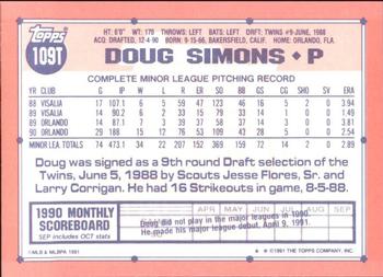1991 Topps Traded - Limited Edition (Tiffany) #109T Doug Simons Back