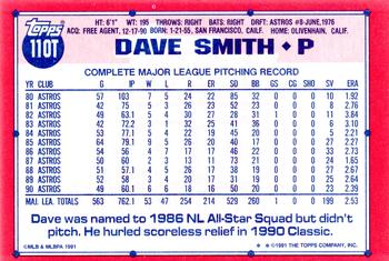 1991 Topps Traded - Limited Edition (Tiffany) #110T Dave Smith Back