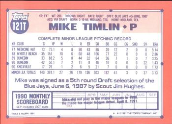 1991 Topps Traded - Limited Edition (Tiffany) #121T Mike Timlin Back