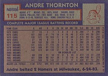 1984 Topps Nestle #115 Andre Thornton Back
