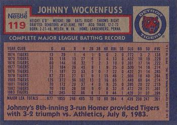 1984 Topps Nestle #119 Johnny Wockenfuss Back