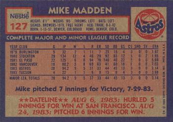 1984 Topps Nestle #127 Mike Madden Back