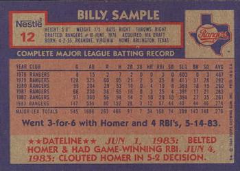 1984 Topps Nestle #12 Billy Sample Back