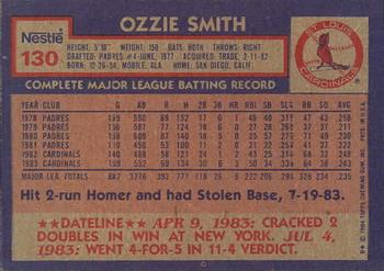 1984 Topps Nestle #130 Ozzie Smith Back